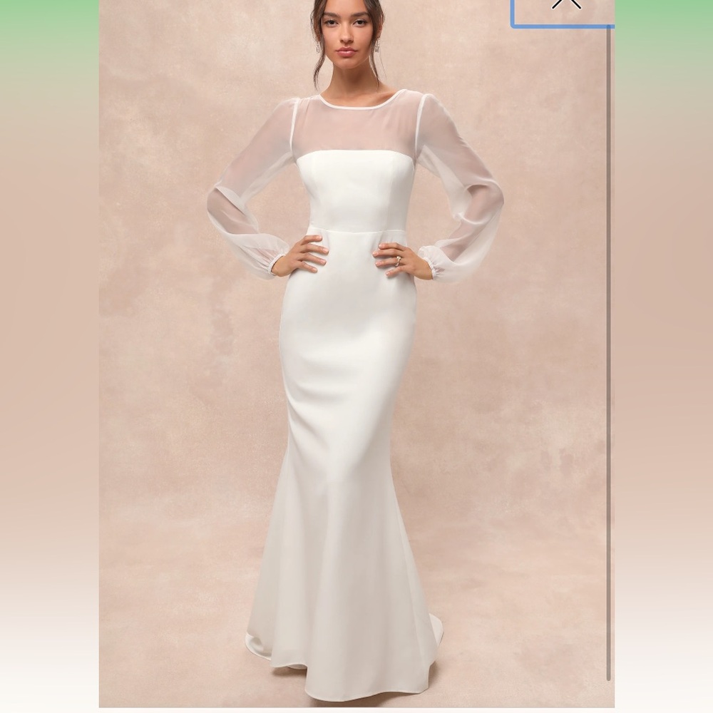 NWT Lulus Immaculate Romance White Sheer Organza Long Sleeve Maxi Dress